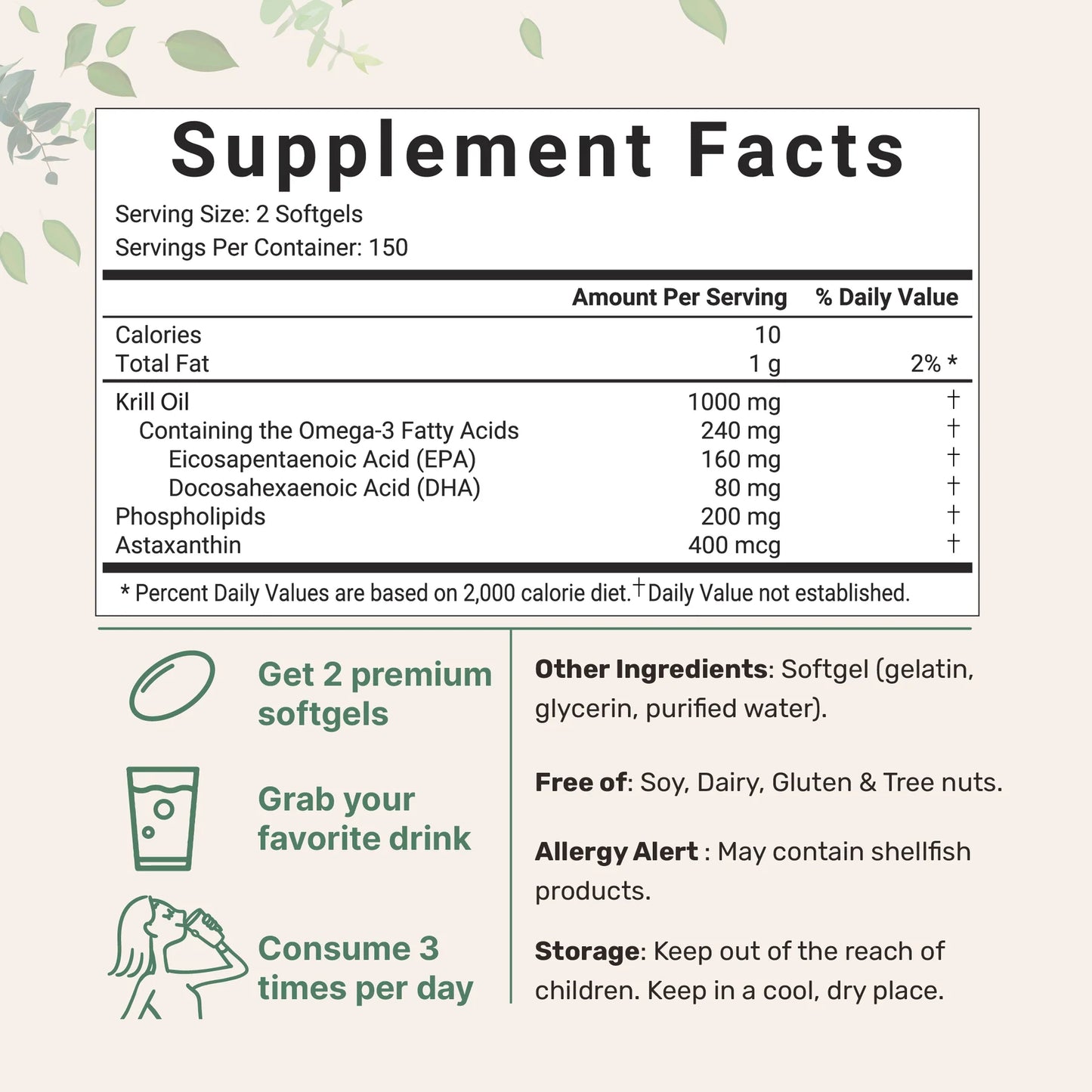 Aceite de krill antártico con omega 3. Información nutricional.