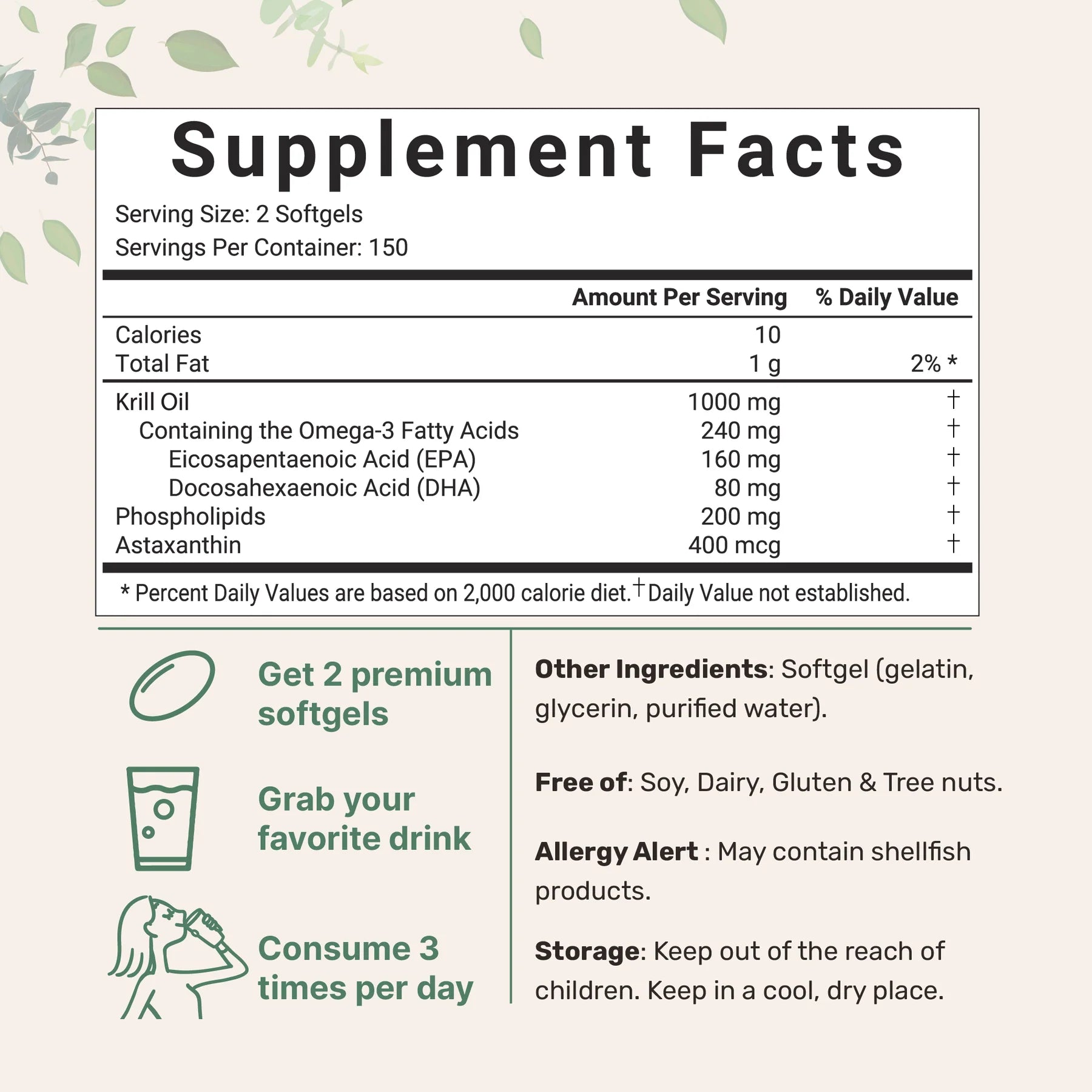 Aceite de krill antártico con omega 3. Información nutricional.