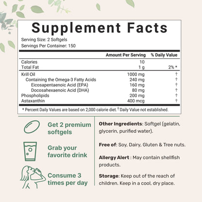 Aceite de krill antártico con omega 3. Información nutricional.