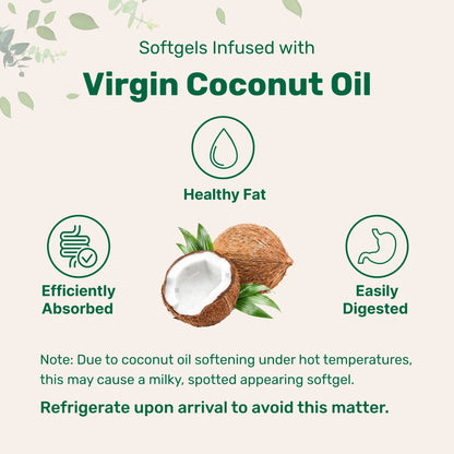 Características del aceite de coco virgen. Grasa saludable. Alta absorción. y fácil digestión.