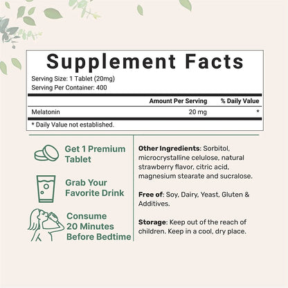 Melatonina 20mg. Información nutricional. Uso recomendado.