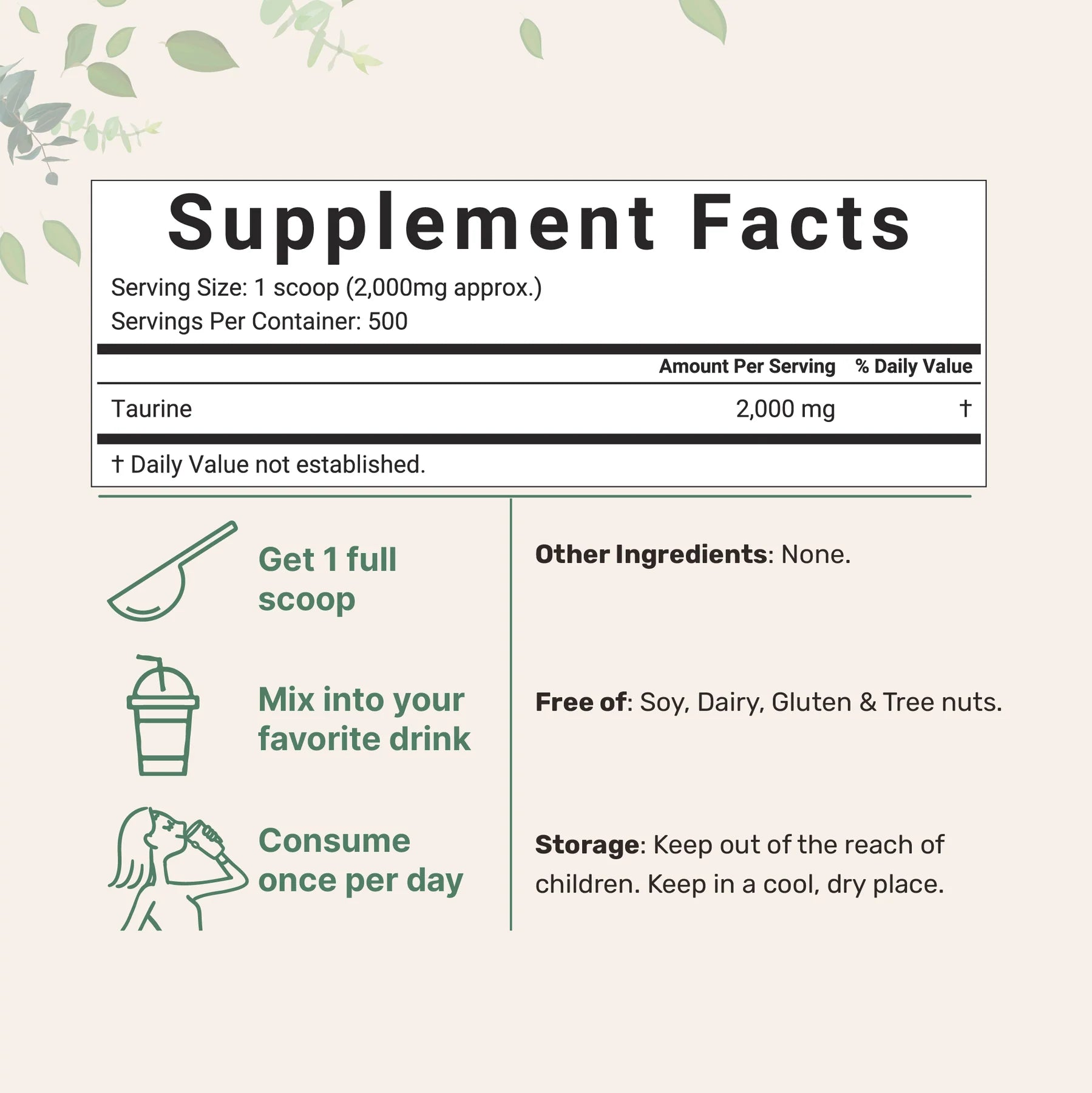 Taurina en Polvo. Información nutricional y formas de uso recomendadas.