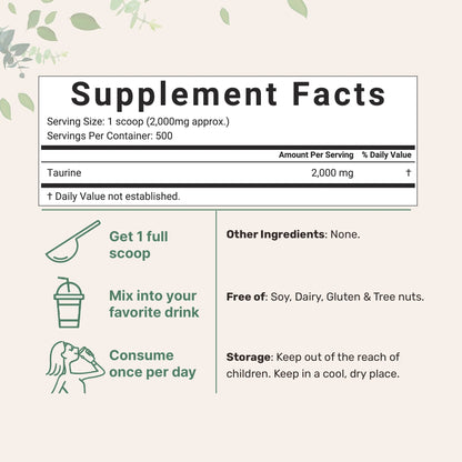 Taurina en Polvo. Información nutricional y formas de uso recomendadas.
