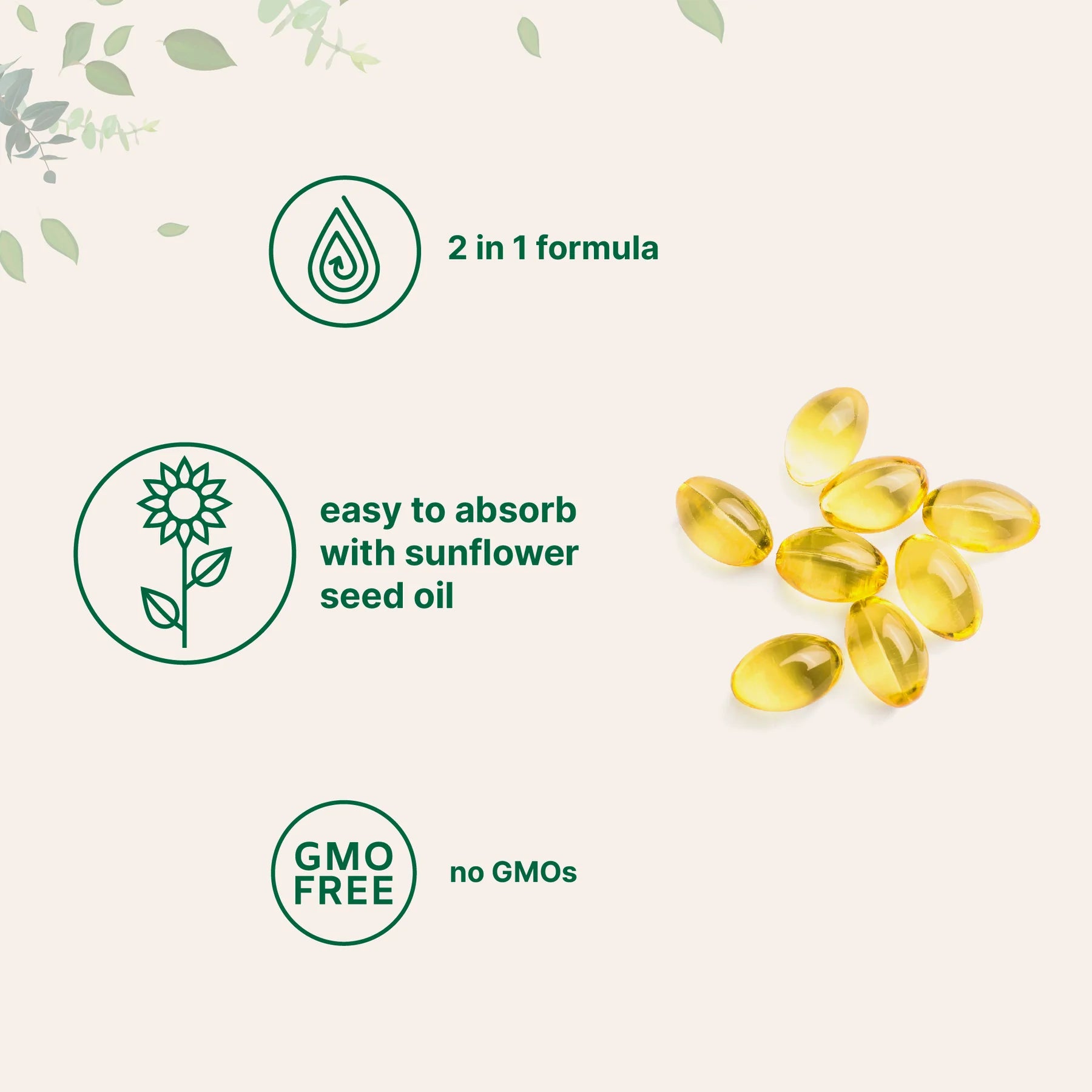 Vitamina D3 + K2 5000IU. Características generales: Fórmula 2 en 1, de fácil absorción, sin GMOs
